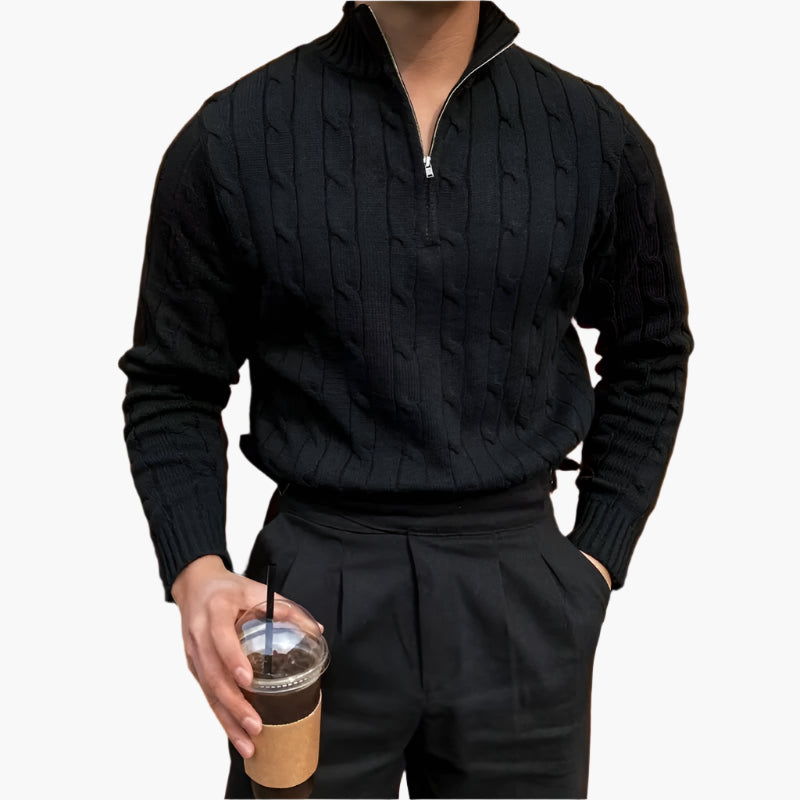 CABLE KNIT HALF-ZIP SWEATER