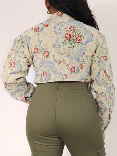SIDA™ - Chic Floral Print Crop Long Sleeve Jacket