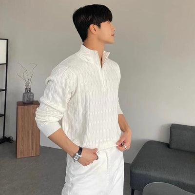 CABLE KNIT HALF-ZIP SWEATER