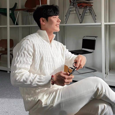 CABLE KNIT HALF-ZIP SWEATER
