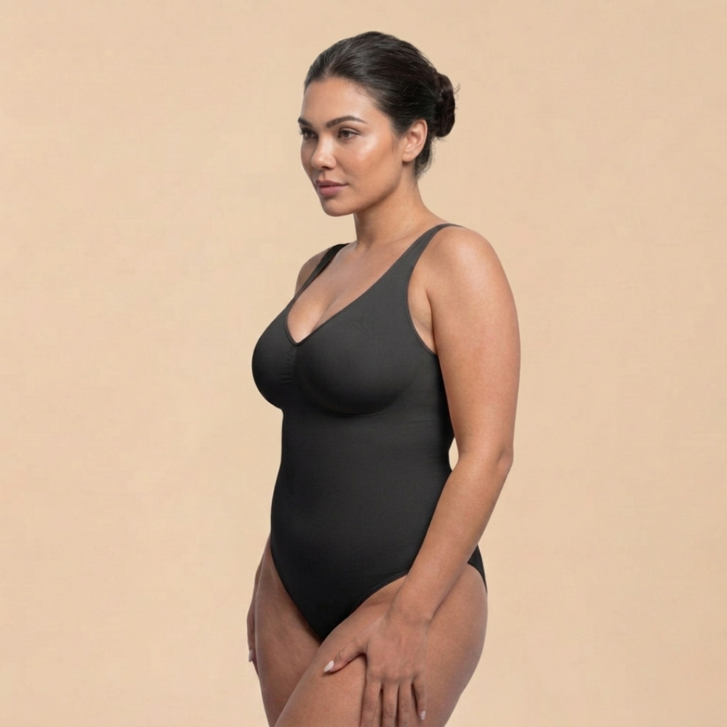 LEVRE Smooth V-Neck Bodysuit Nude