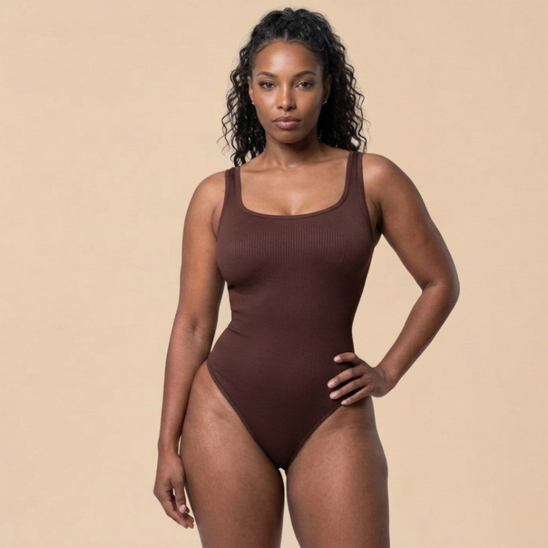 LEVRE Smooth Ribbed Bodysuit Brown