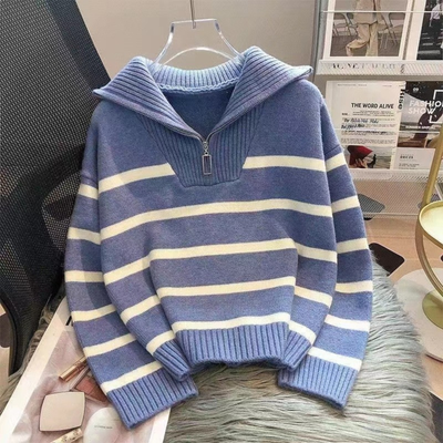 NEVAEH™ - Chic Striped Long Sleeve Collared Top
