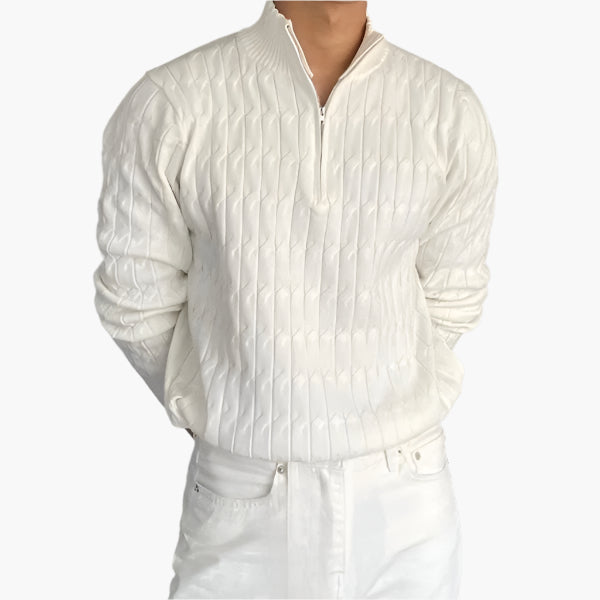CABLE KNIT HALF-ZIP SWEATER
