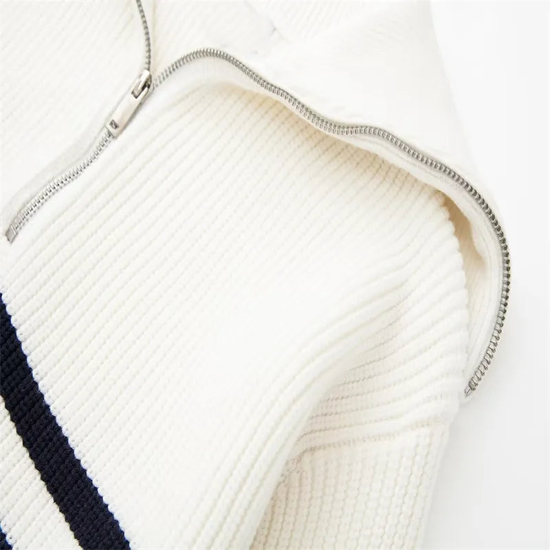 STRIPED ZIP UP SWEATER