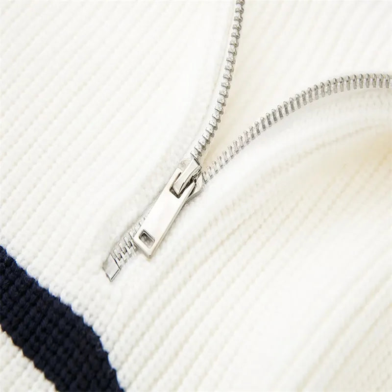 STRIPED ZIP UP SWEATER