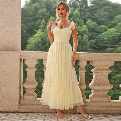 HALI™ - Vintage Ruffle Hem Tie Shoulder Formal Dress