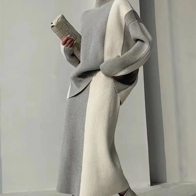 PIYA™ - Elegant Turtle Neck Long Sleeve Top and Skirt Set