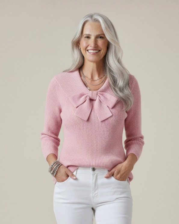 Nora | Women's Sweater with Bow and Round Neckline