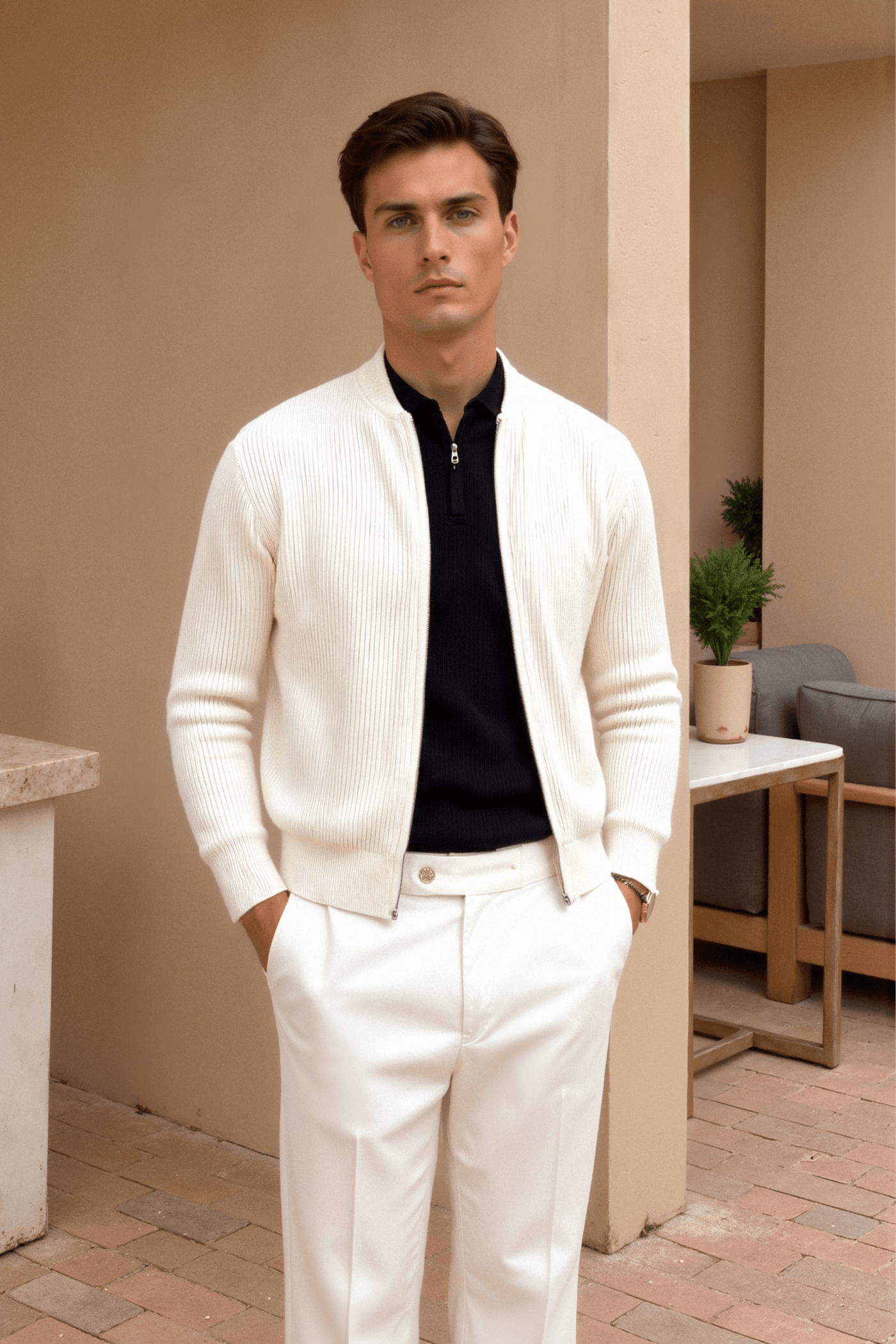 SOLID KNITTED CREW NECK CARDIGAN
