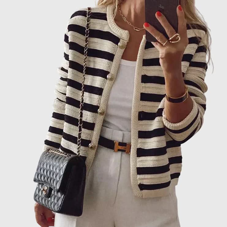 Eileen | Stylish Striped Cardigan Featuring Elegant Modern Buttons