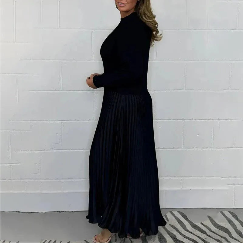 Celine - Maxi Sweater Dress with a Pleated Skirt