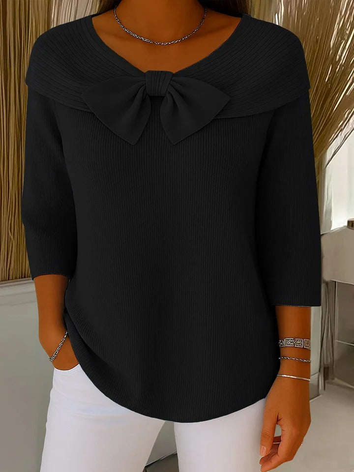 Nora | Women's Sweater with Bow and Round Neckline