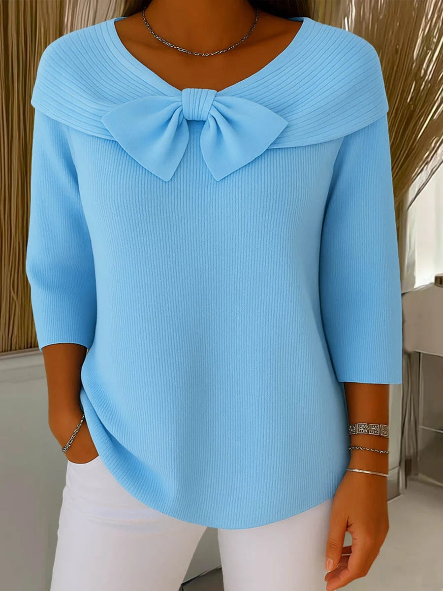 Nora | Women's Sweater with Bow and Round Neckline