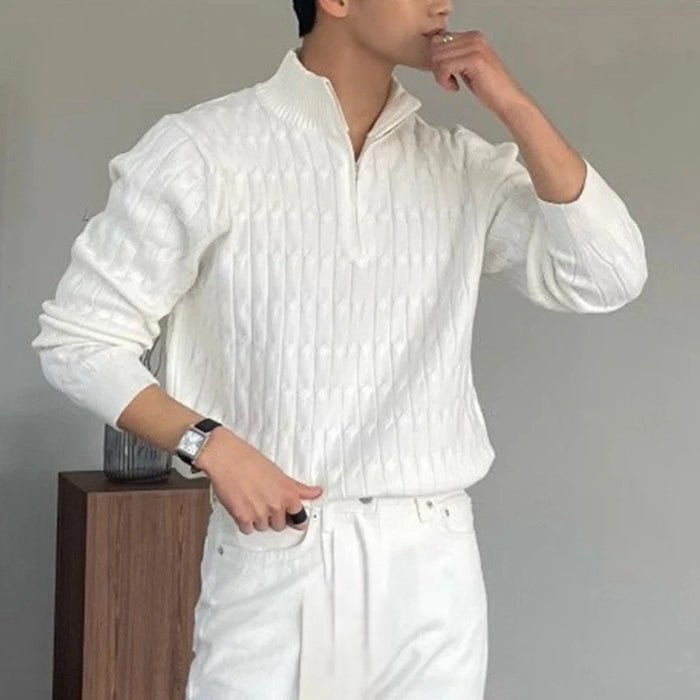 CABLE KNIT HALF-ZIP SWEATER
