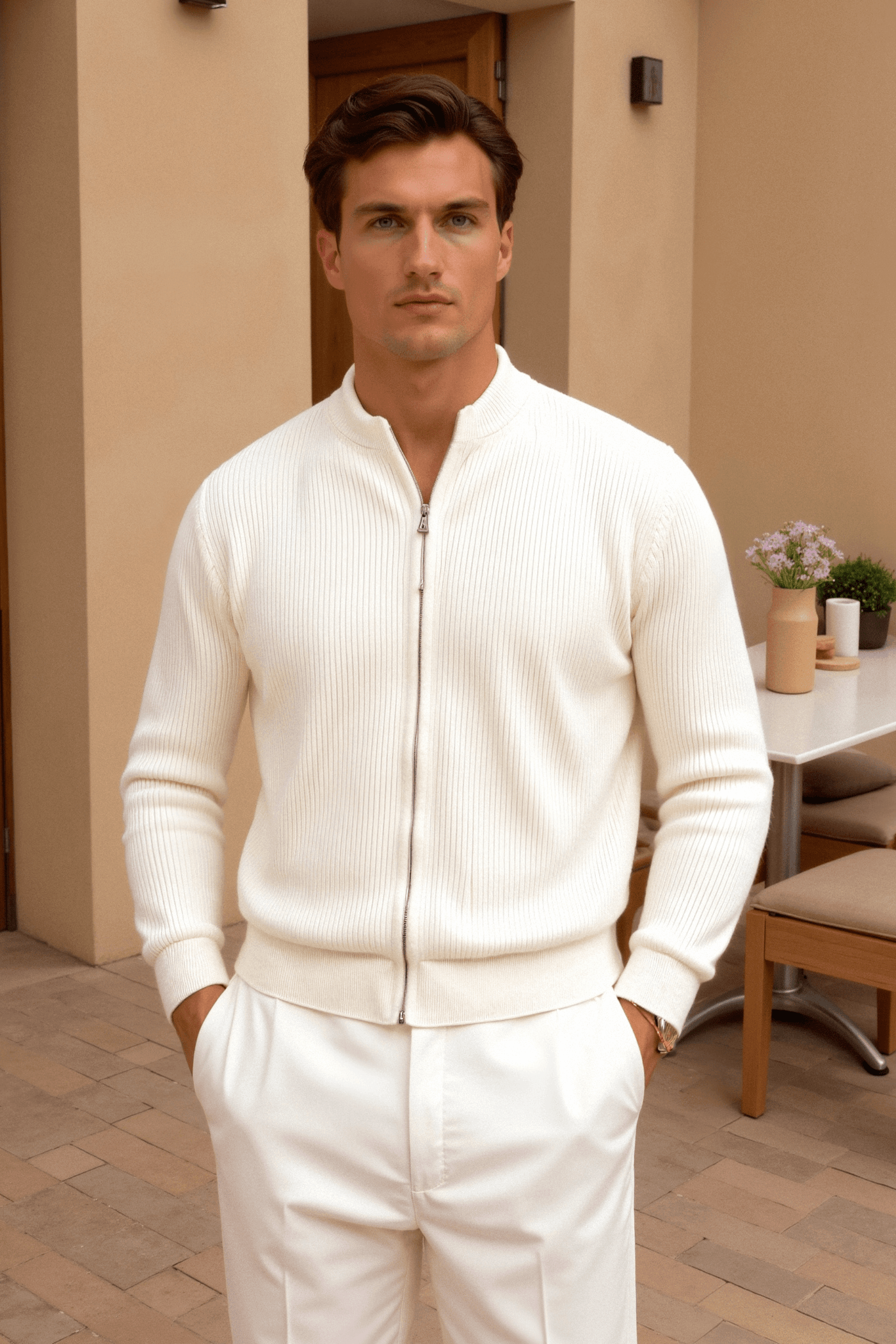 SOLID KNITTED CREW NECK CARDIGAN