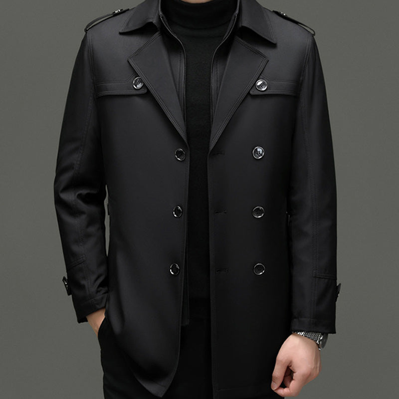Henry - Men's Medium-Length Trench Coat with Detachable Inner